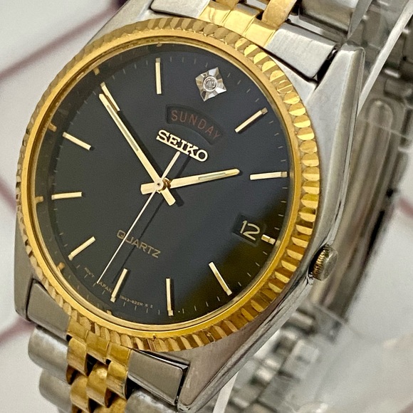 Seiko | Accessories | Vintage Seiko Presidential Style Twotone Diamond  Accented Black Dial Watch | Poshmark